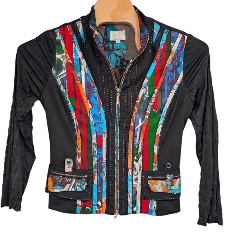 Vintage Alberto Makali Women's Art To Wear Full Zip Jacket Multicolor Size XL